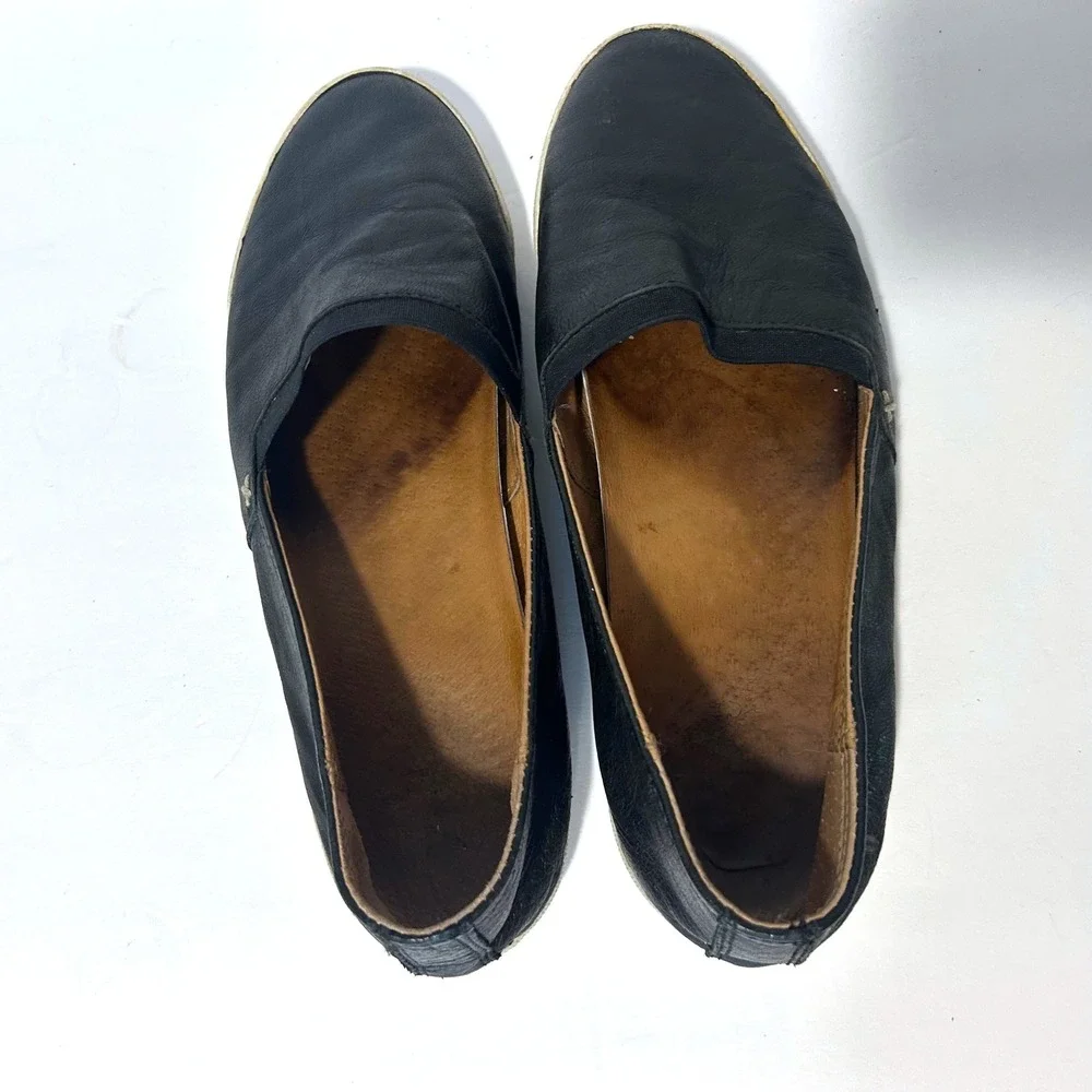 Frye Melanie Slip On Sneakers Womens 9 Black Leather Low Top Flats Luxury Casual